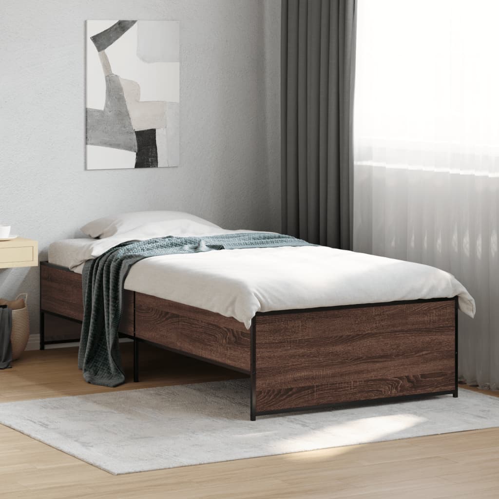 vidaXL Rama łóżka, brązowy dąb, 75x190 cm, materiał drewnopochodny