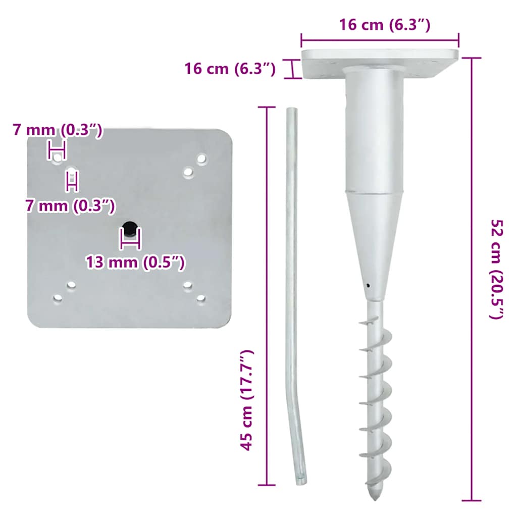 vidaXL Podstawa pod parasol, wkręcana w ziemię, 16x16x52 cm, stal