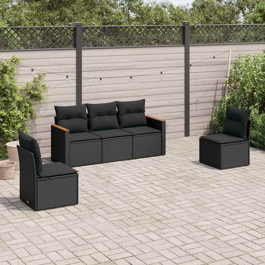vidaXL 5-cz. zestaw wypoczynkowy do ogrodu, poduszki, czarny rattan PE