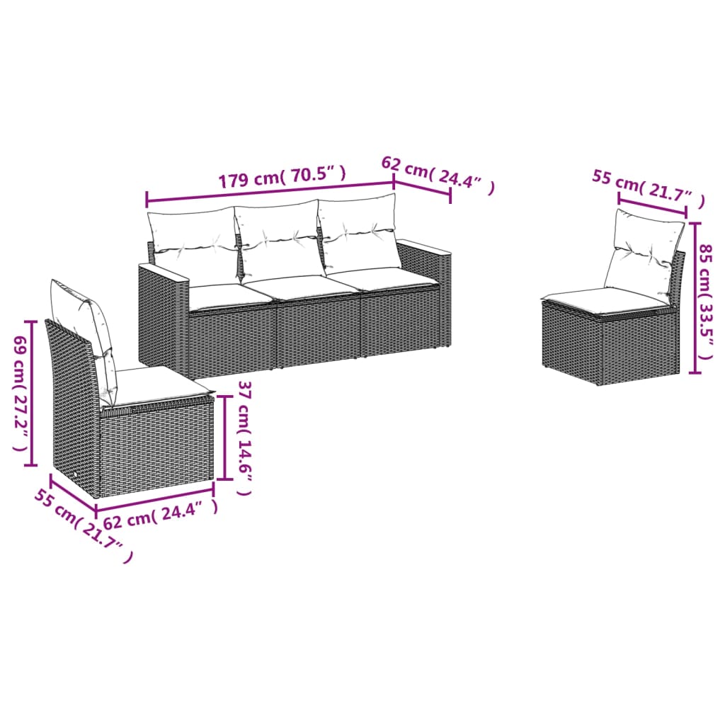 vidaXL 5-cz. zestaw mebli ogrodowych z poduszkami, beżowy, polirattan
