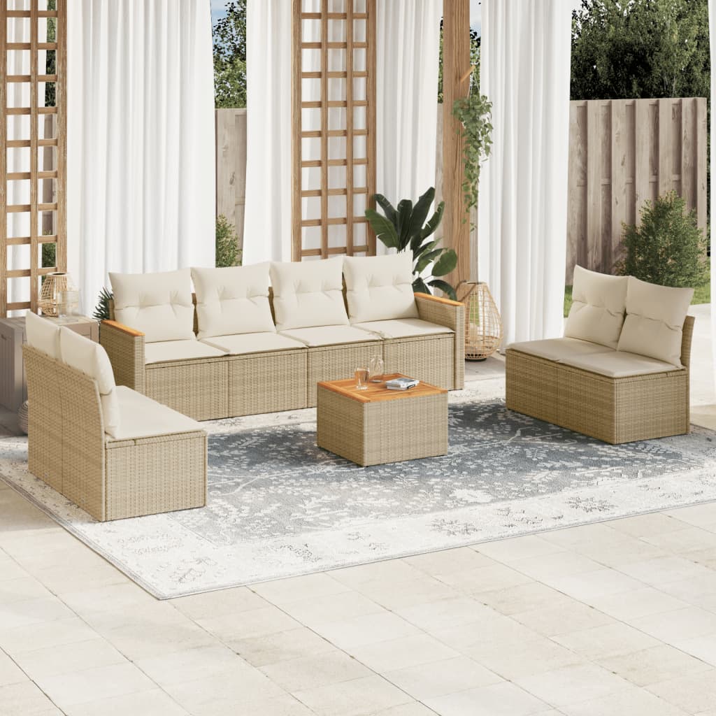 vidaXL 9-cz. zestaw mebli ogrodowych z poduszkami, beżowy, polirattan