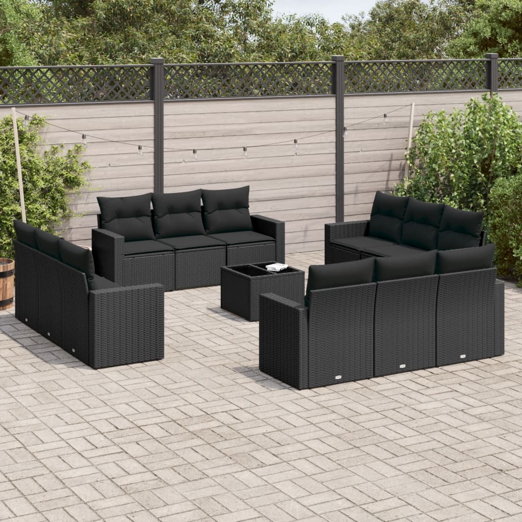 vidaXL 13-cz. zestaw mebli do ogrodu, poduszki, czarny, rattan PE