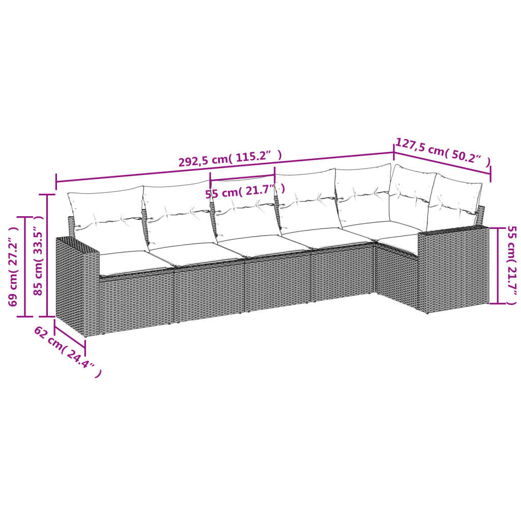 vidaXL 6-cz. zestaw mebli ogrodowych z poduszkami, czarny polirattan