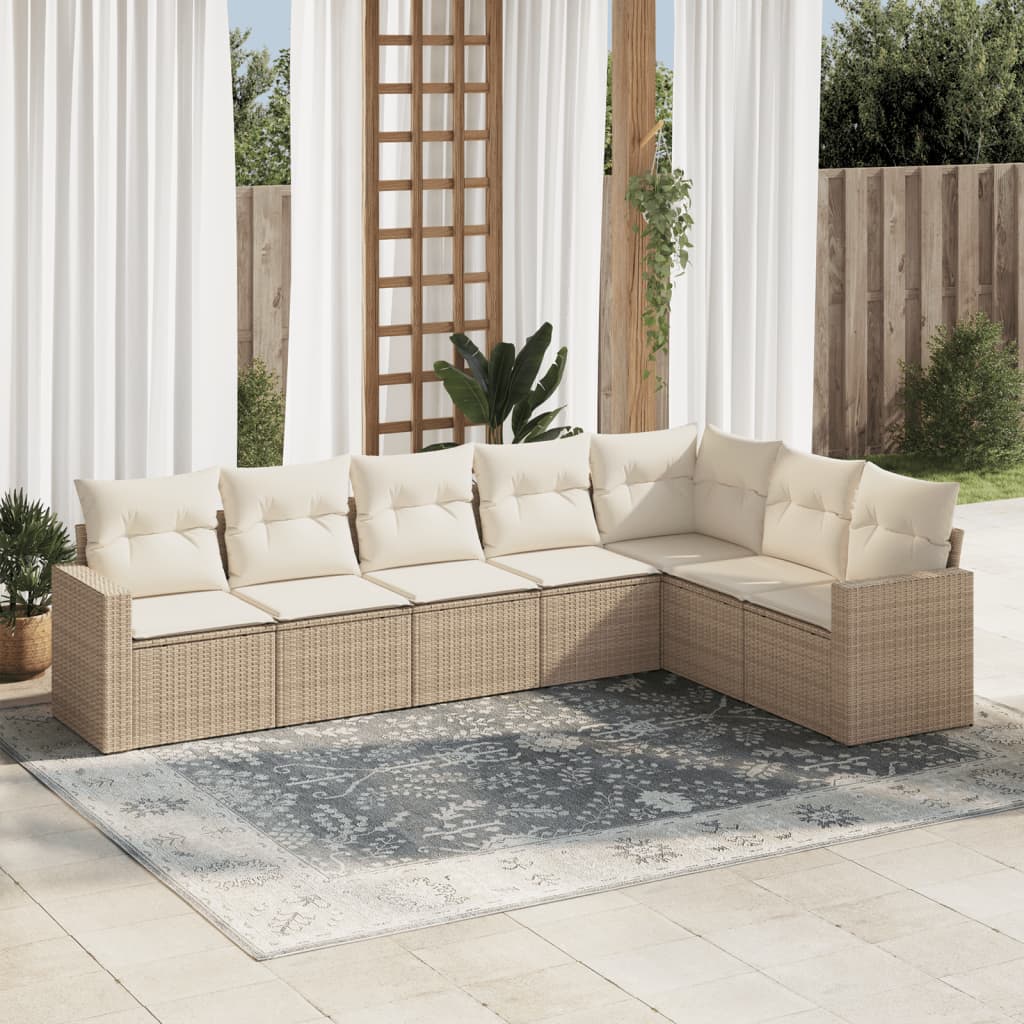 vidaXL 7-cz. zestaw wypoczynkowy do ogrodu, z poduszkami, beżowy
