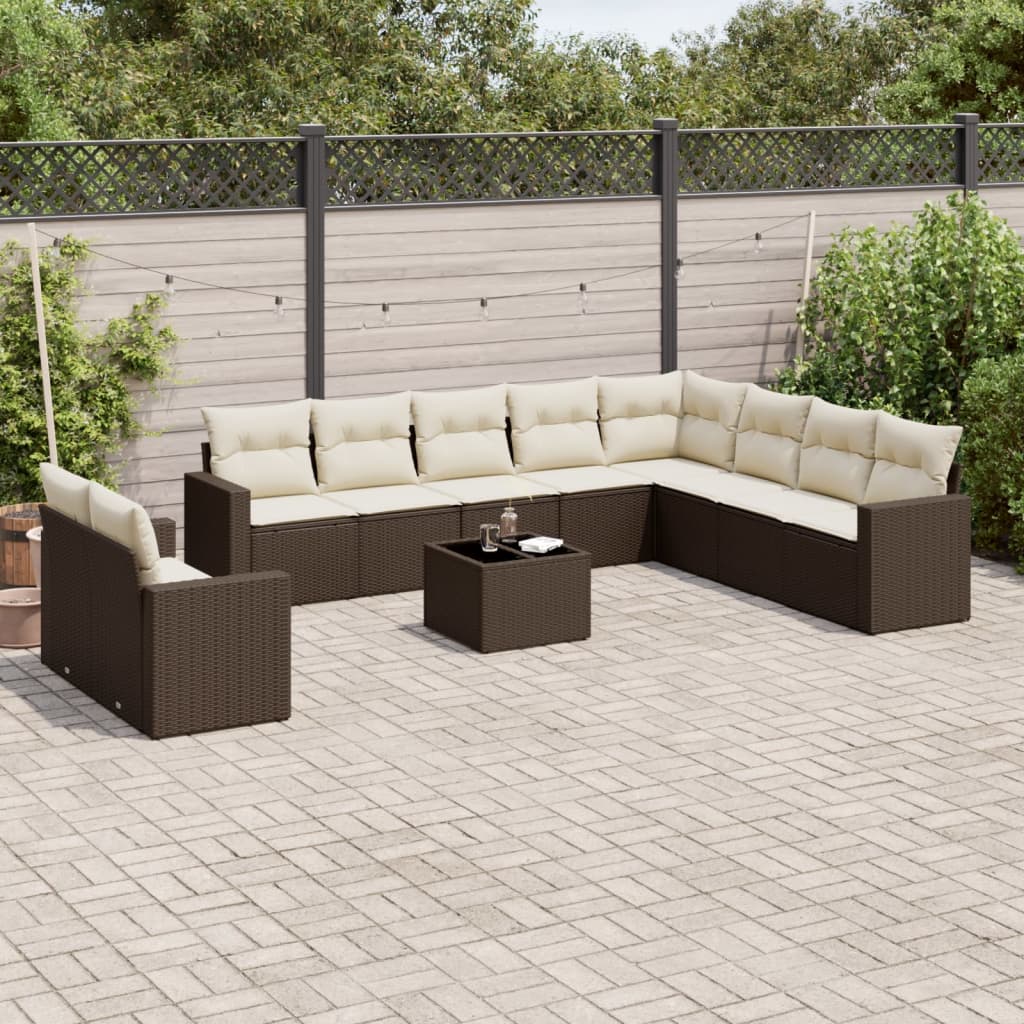 vidaXL 11-cz. zestaw mebli ogrodowych z poduszkami, brązowy, rattan PE