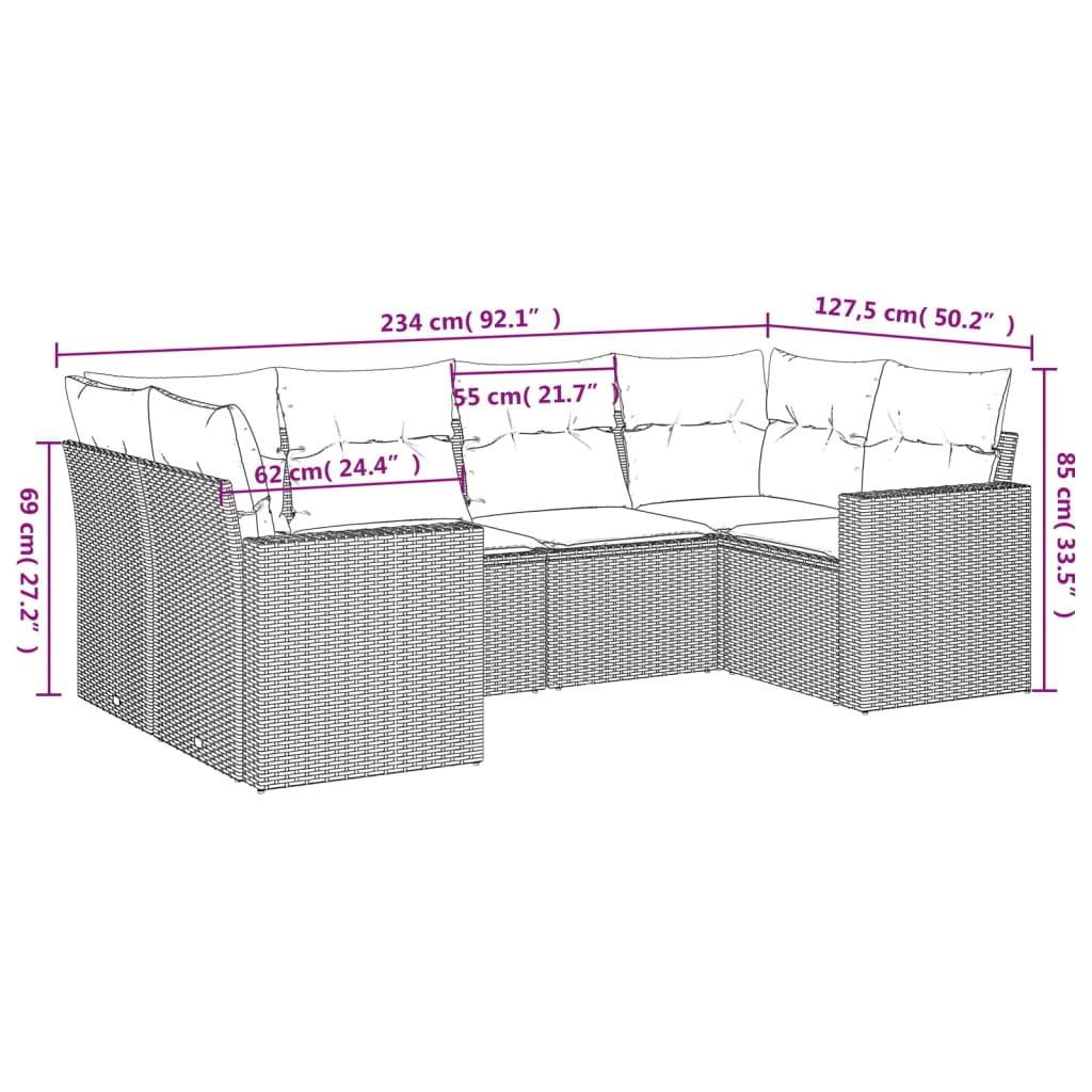 vidaXL 6-cz. zestaw mebli ogrodowych z poduszkami, czarny polirattan