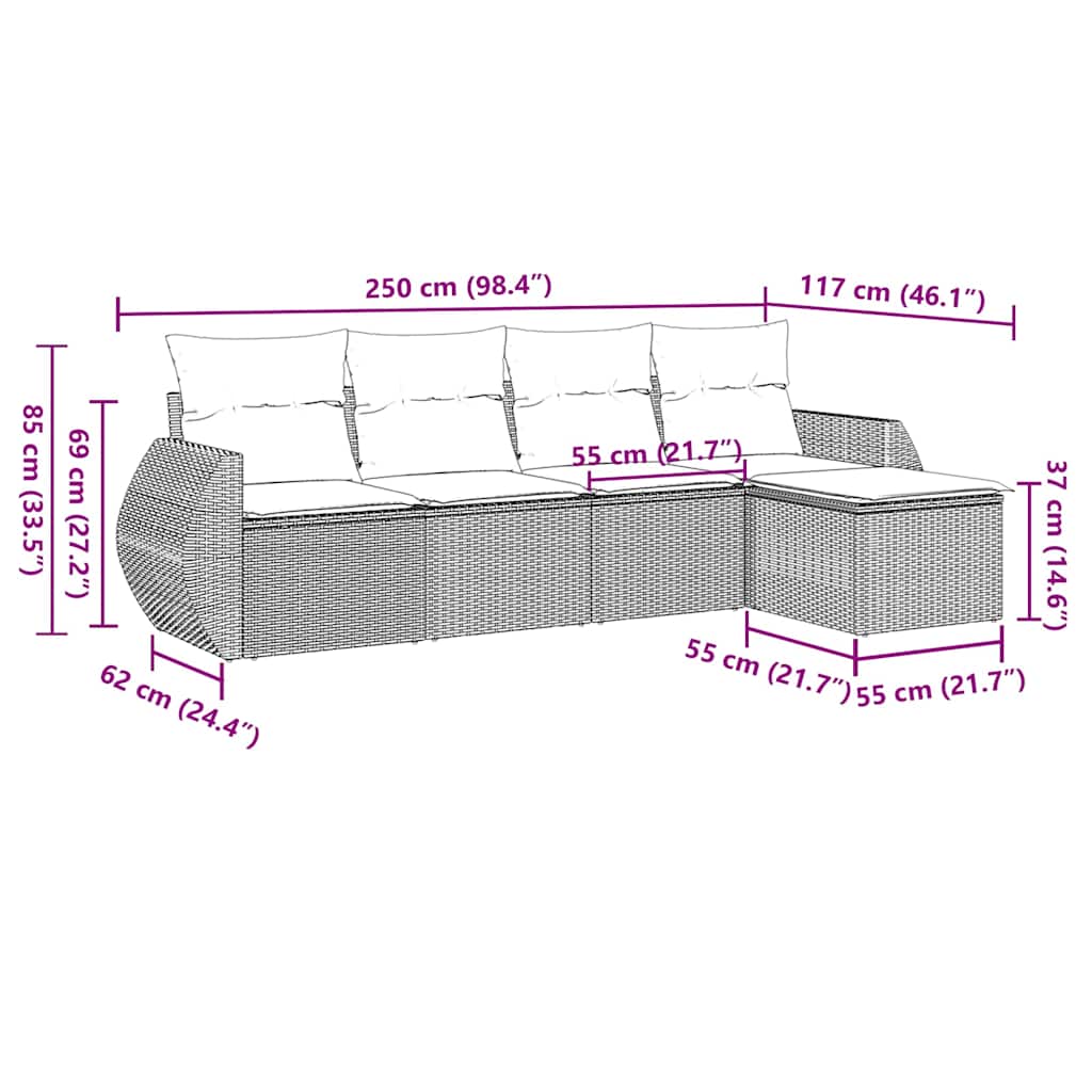 vidaXL 5-cz. zestaw mebli do ogrodu, poduszki, jasnoszary rattan PE