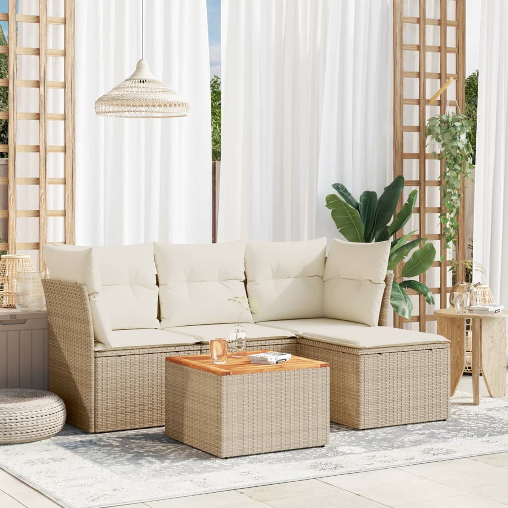 vidaXL 5-cz. zestaw mebli ogrodowych z poduszkami, beżowy, polirattan