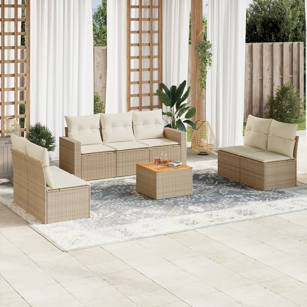 vidaXL 8-cz. zestaw mebli ogrodowych z poduszkami, beżowy, polirattan
