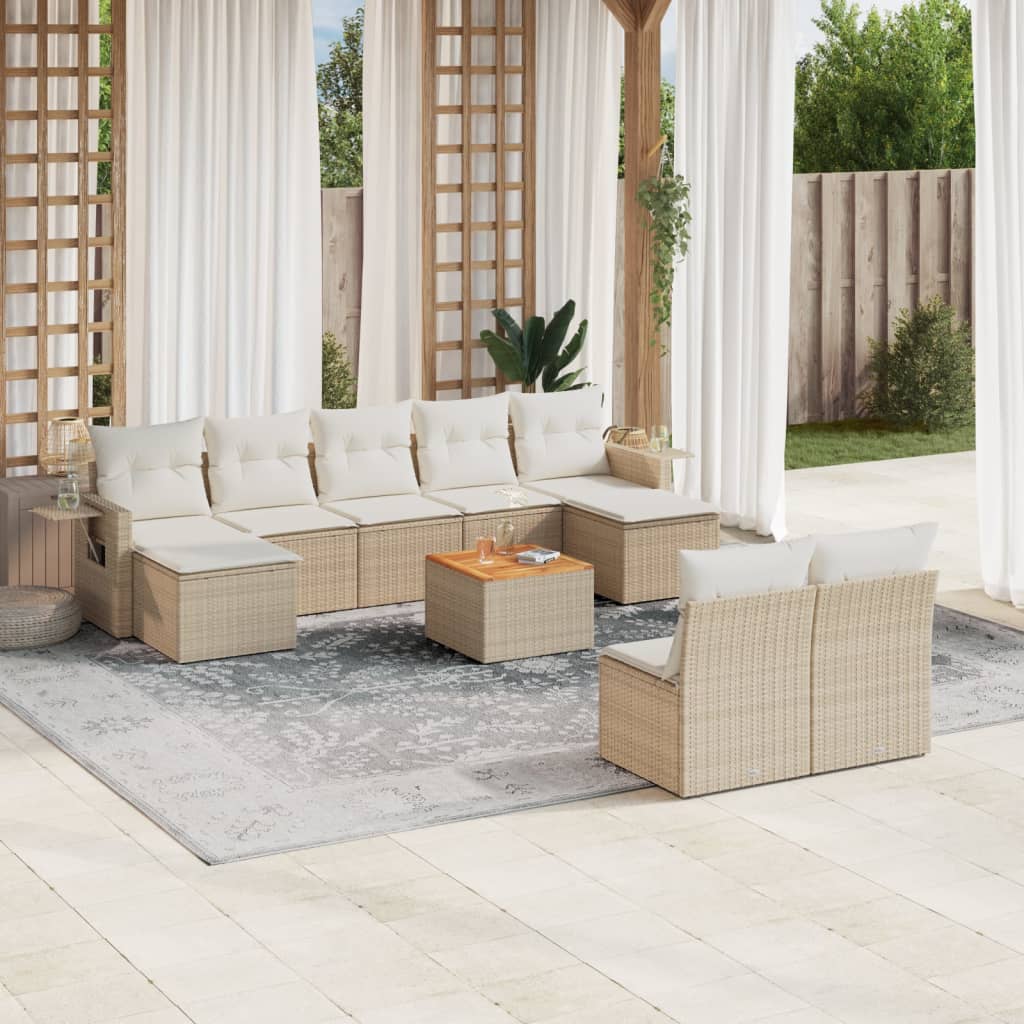 vidaXL 10-cz. zestaw mebli ogrodowych z poduszkami, beżowy, polirattan