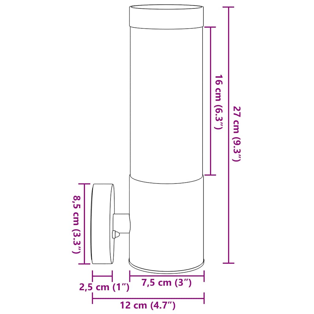 vidaXL Zewnętrzna lampa ścienna Czarny 12 x 8,5 x 27 cm