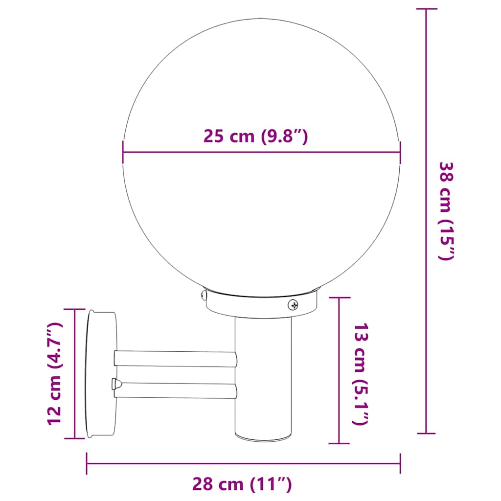 vidaXL Zewnętrzna lampa ścienna Czarny 28 x 25 x 38 cm