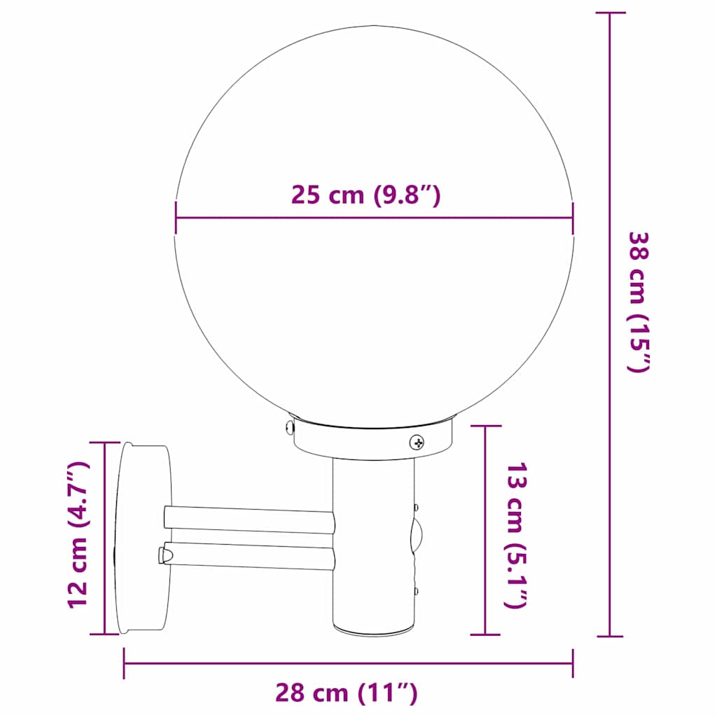vidaXL Zewnętrzna lampa ścienna Czarny 28 x 25 x 38 cm