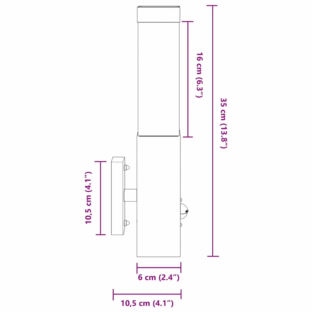 vidaXL Zewnętrzna lampa ścienna Srebrny 10.5 x 6 x 33 cm