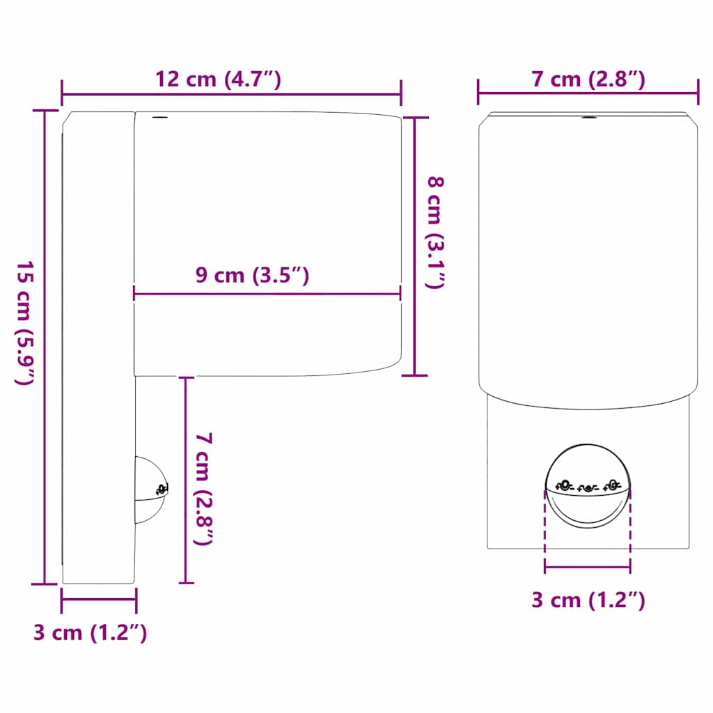 vidaXL Zewnętrzna lampa ścienna Czarny 12 x 7 x 15 cm Stal nierdzewna