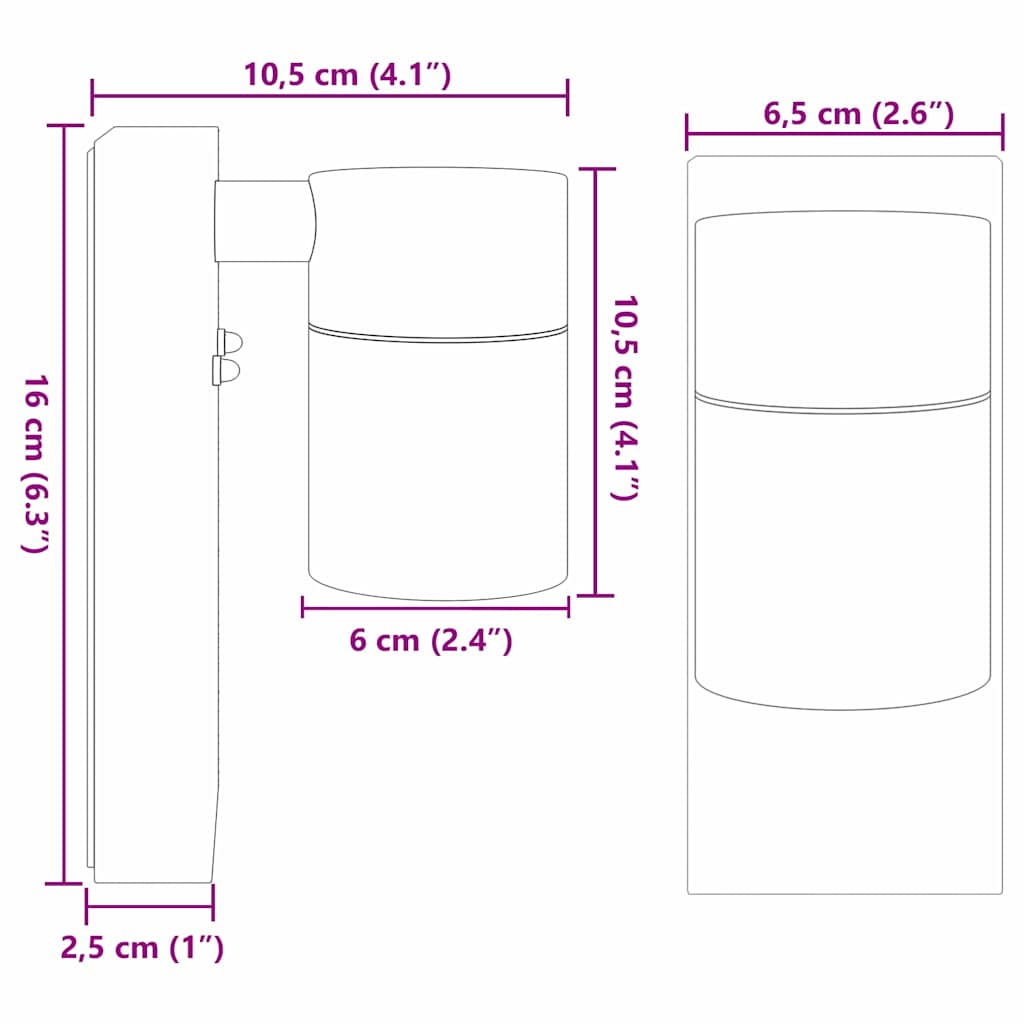 vidaXL Zewnętrzna lampa ścienna Czarny 6,5 x 10,5 x 16 cm