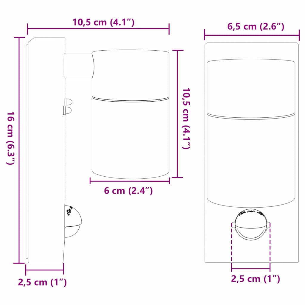 vidaXL Zewnętrzna lampa ścienna Czarny 6,5 x 10,5 x 16 cm