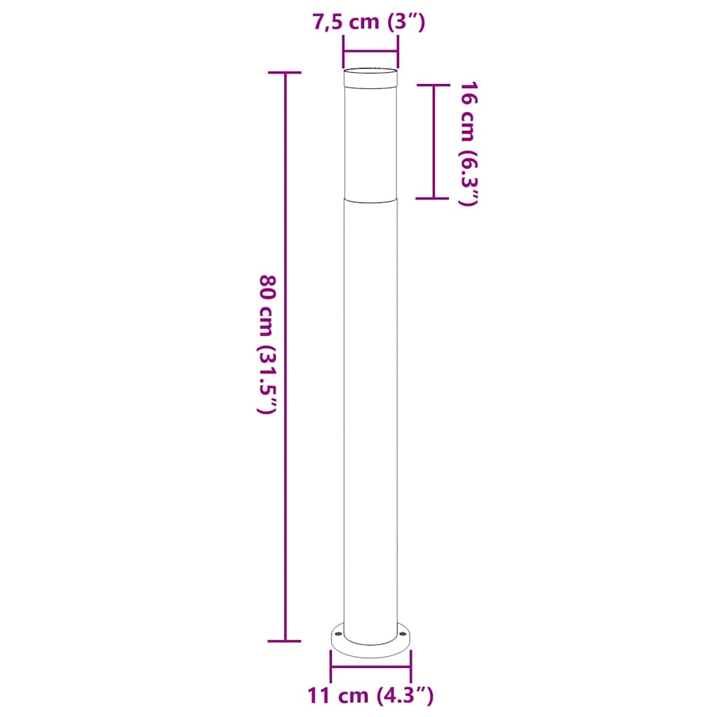 vidaXL Słupki oświetleniowe 3 szt. 80 cm Stal nierdzewna IP44