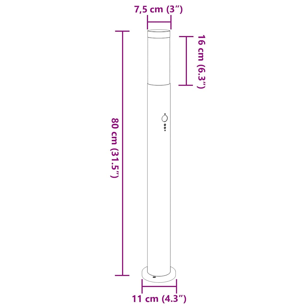 vidaXL Słupek oświetleniowy z czujnikiem 80 cm Stal nierdzewna IP44