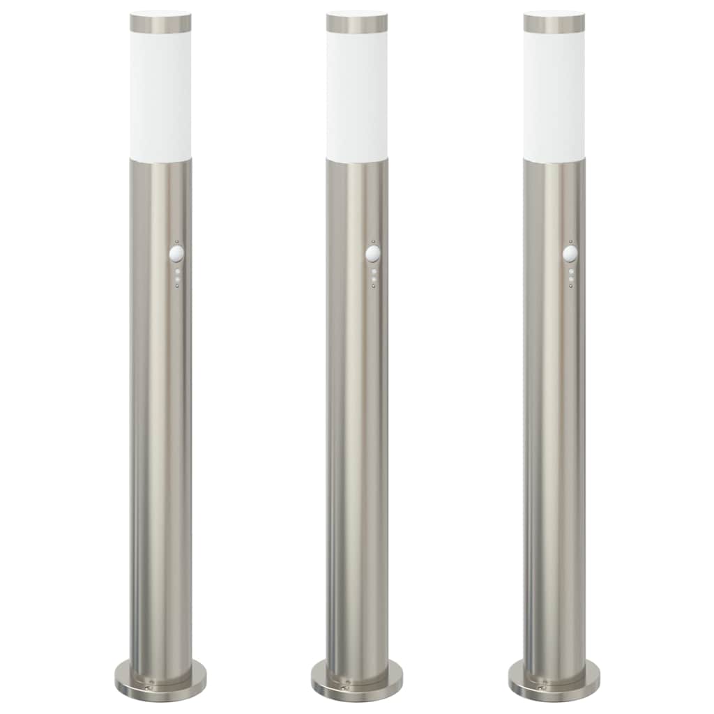 vidaXL Lampy słupkowe z czujnikiem, 3 szt., 80 cm, stal nierdzewna, IP44
