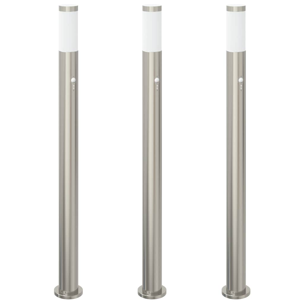 vidaXL Lampy słupkowe z czujnikiem, 3 szt., 110 cm, stal nierdzewna, IP44