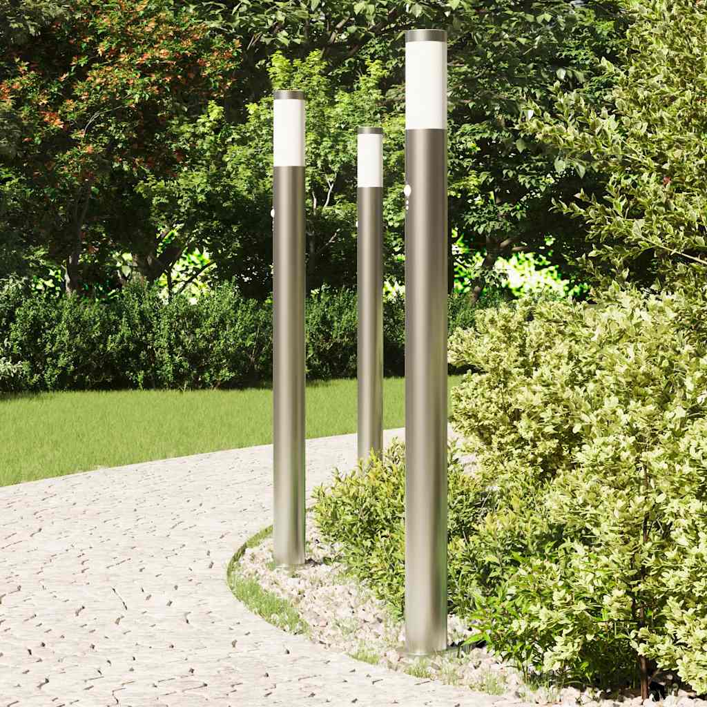 vidaXL Lampy słupkowe z czujnikiem, 3 szt., 110 cm, stal nierdzewna, IP44