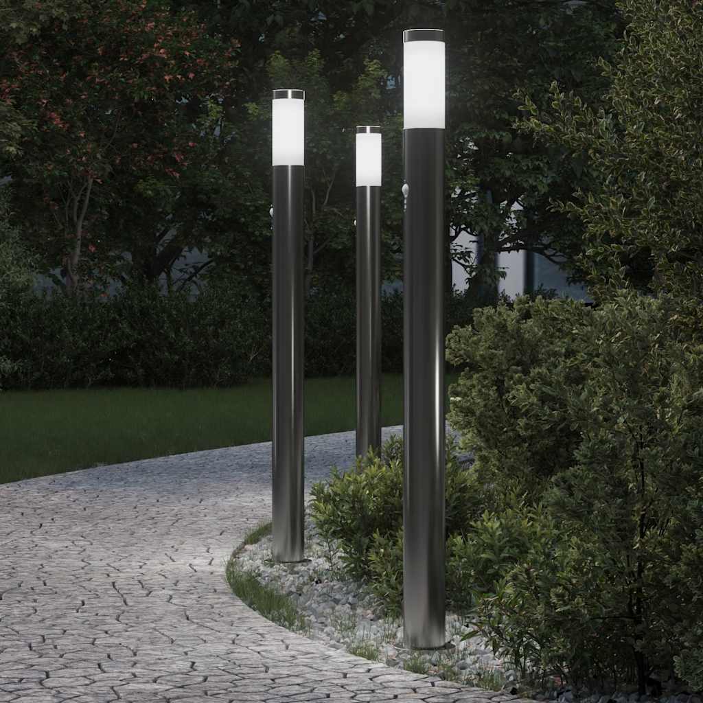 vidaXL Lampy słupkowe z czujnikiem, 3 szt., 110 cm, stal nierdzewna, IP44