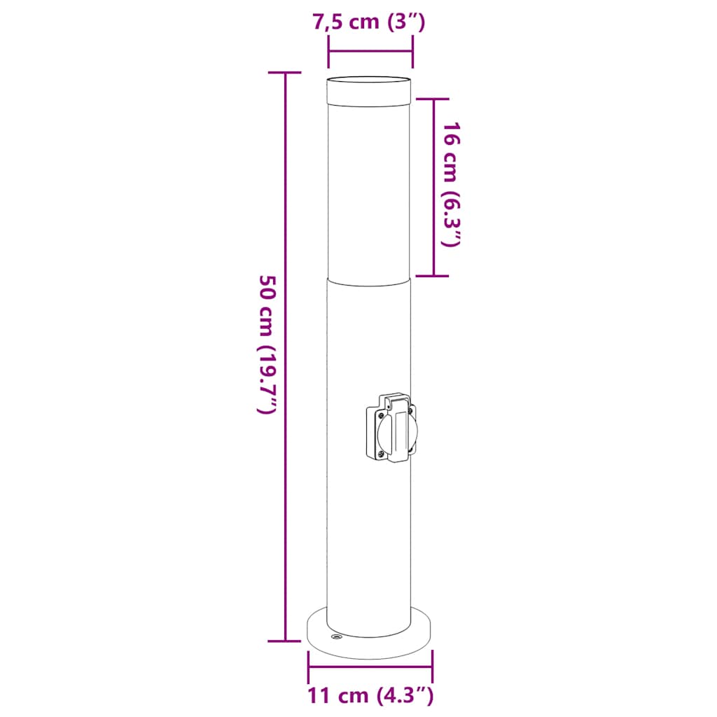 vidaXL Słupki oświetleniowe z gniazdem 3 szt. 50 cm, stal nierdzewna IP44