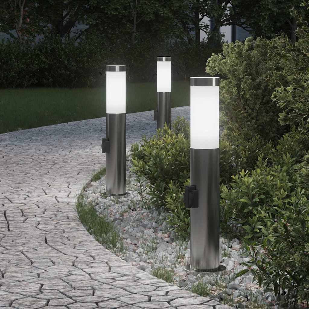 vidaXL Słupki oświetleniowe z gniazdem 3 szt. 50 cm, stal nierdzewna IP44