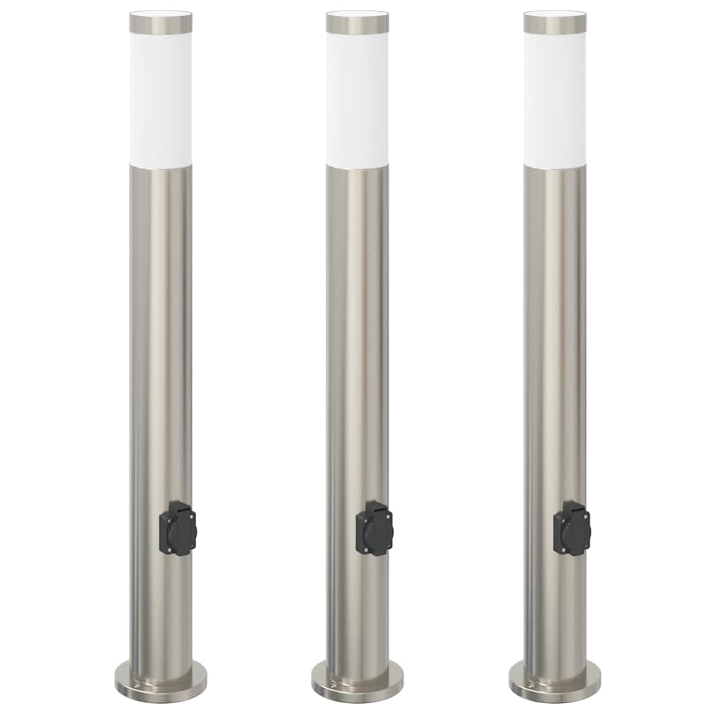 vidaXL Słupki oświetleniowe z gniazdem 3 szt. 80 cm, stal nierdzewna IP44