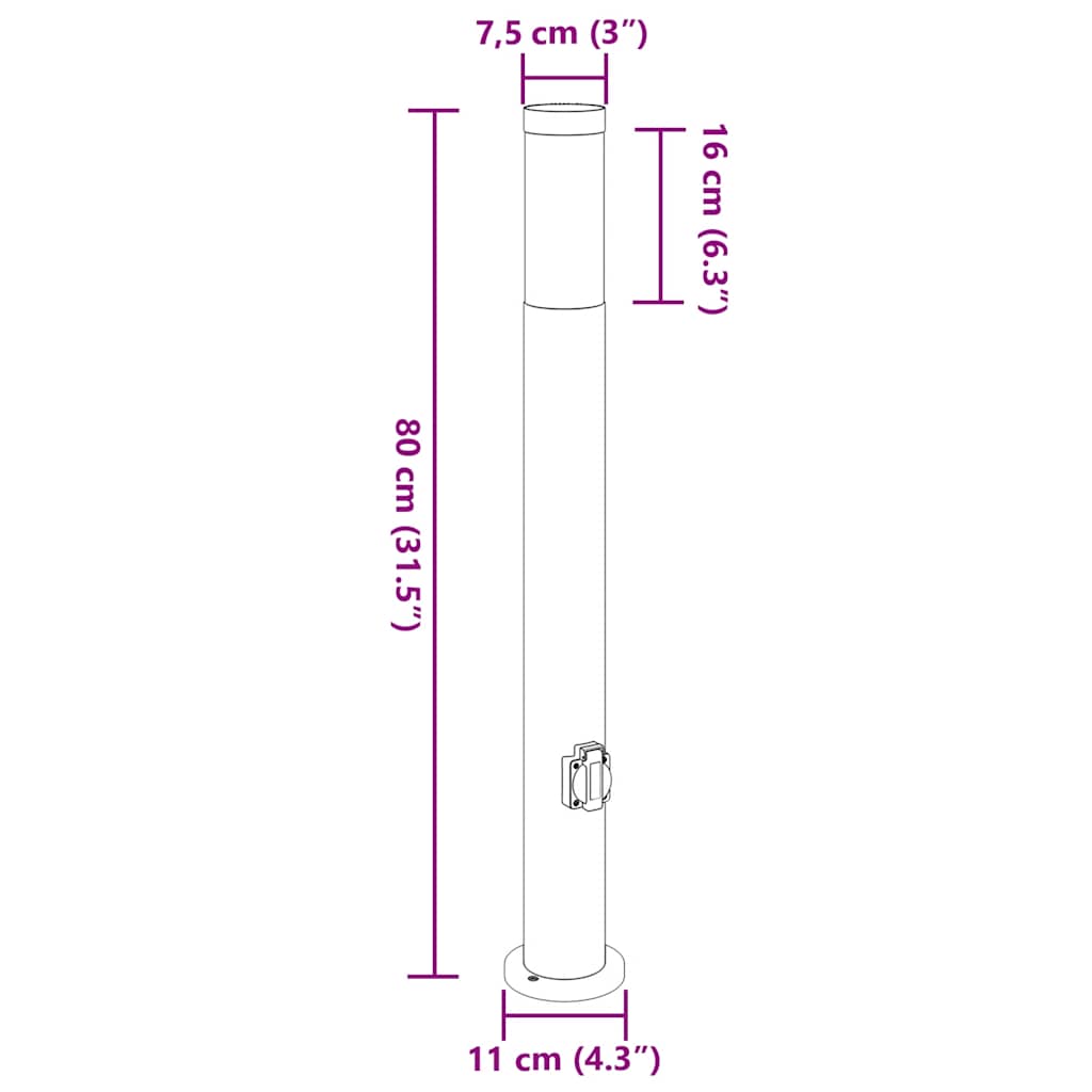 vidaXL Słupki oświetleniowe z gniazdem 3 szt. 80 cm, stal nierdzewna IP44
