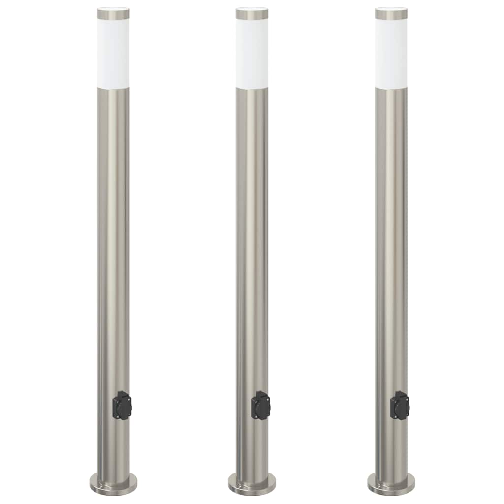 vidaXL Słupki oświetleniowe z gniazdem 3 szt. 110 cm Stal nierdzewna IP44