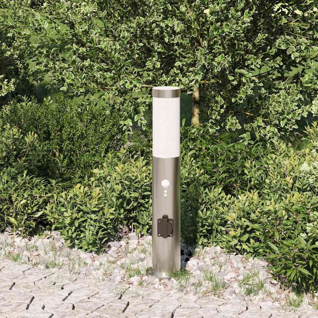vidaXL Słupek oświetleniowy z czujnikiem i gniazdkiem 50 cm, stal nierdzewna IP44