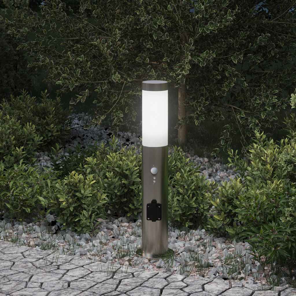 vidaXL Słupek oświetleniowy z czujnikiem i gniazdkiem 50 cm, stal nierdzewna IP44
