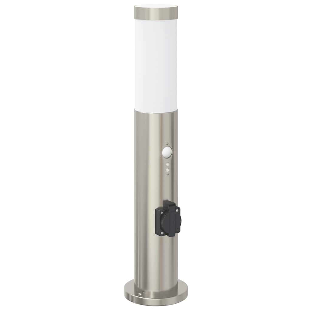 vidaXL Lampy słupkowe z czujnikiem i gniazdkiem, 3 szt., 50 cm, stal nierdzewna, IP44