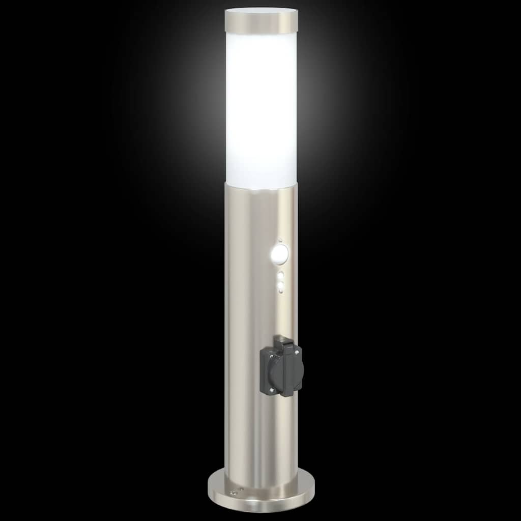 vidaXL Lampy słupkowe z czujnikiem i gniazdkiem, 3 szt., 50 cm, stal nierdzewna, IP44