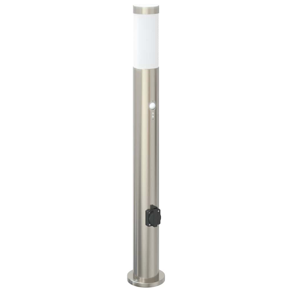 vidaXL Słupek oświetleniowy z czujnikiem i gniazdkiem 80 cm, stal nierdzewna IP44