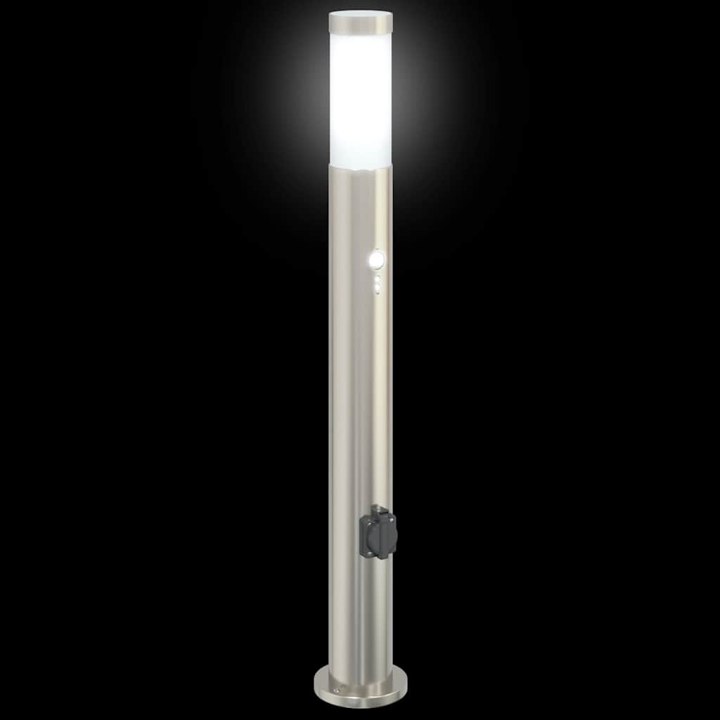 vidaXL Lampy słupkowe z czujnikiem i gniazdkiem, 3 szt., 80 cm, stal nierdzewna, IP44