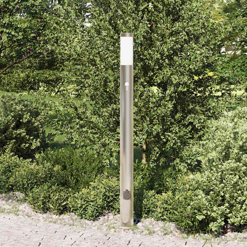 vidaXL Słupek oświetleniowy z czujnikiem i gniazdkiem 110 cm, stal nierdzewna IP44