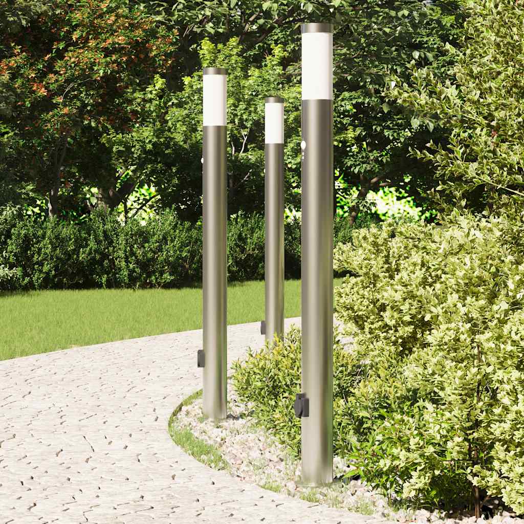 vidaXL Lampy słupkowe z czujnikiem i gniazdkiem, 3 szt., 110 cm, stal nierdzewna, IP44