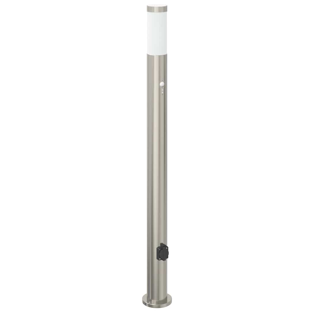vidaXL Lampy słupkowe z czujnikiem i gniazdkiem, 3 szt., 110 cm, stal nierdzewna, IP44