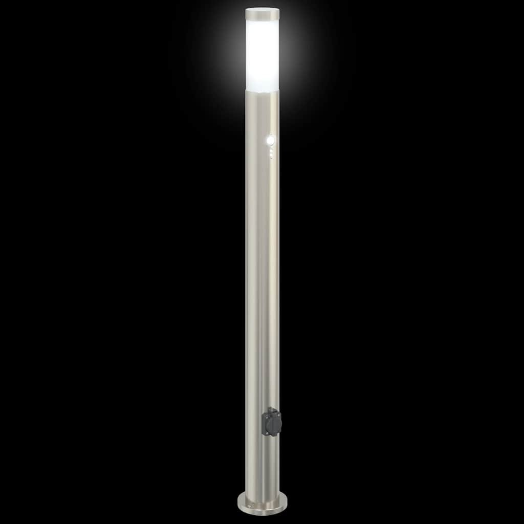 vidaXL Lampy słupkowe z czujnikiem i gniazdkiem, 3 szt., 110 cm, stal nierdzewna, IP44