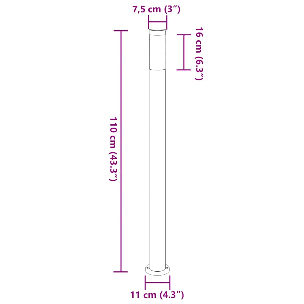 vidaXL Słupek oświetleniowy 110 cm Stal nierdzewna IP44