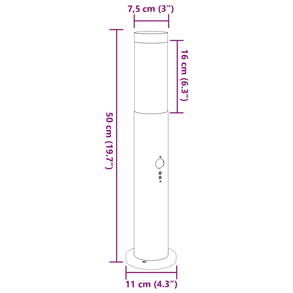 vidaXL Słupek oświetleniowy z czujnikiem 50 cm, stal nierdzewna IP44
