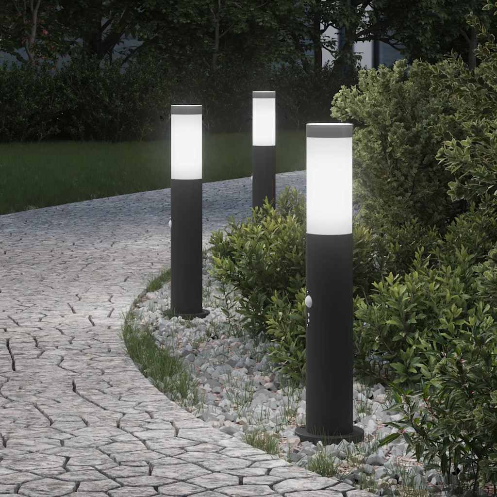 vidaXL Słupki oświetleniowe z czujnikiem 3 szt. 50 cm Stal nierdzewna IP44
