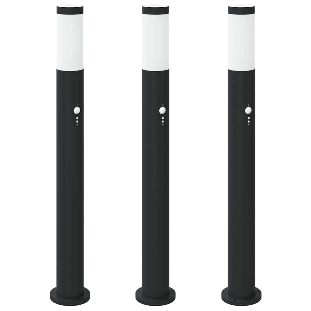vidaXL Lampy słupkowe z czujnikiem, 3 szt., 80 cm, stal nierdzewna, IP44