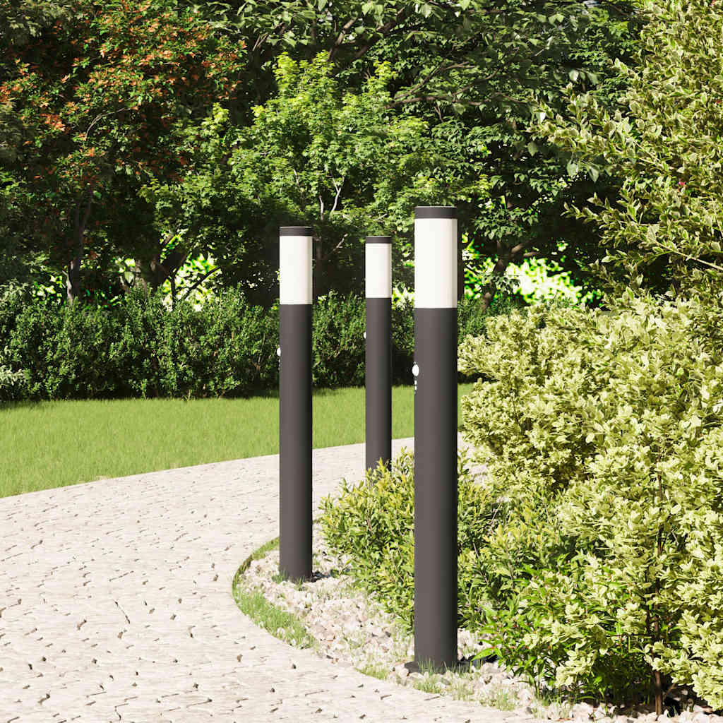 vidaXL Lampy słupkowe z czujnikiem, 3 szt., 80 cm, stal nierdzewna, IP44