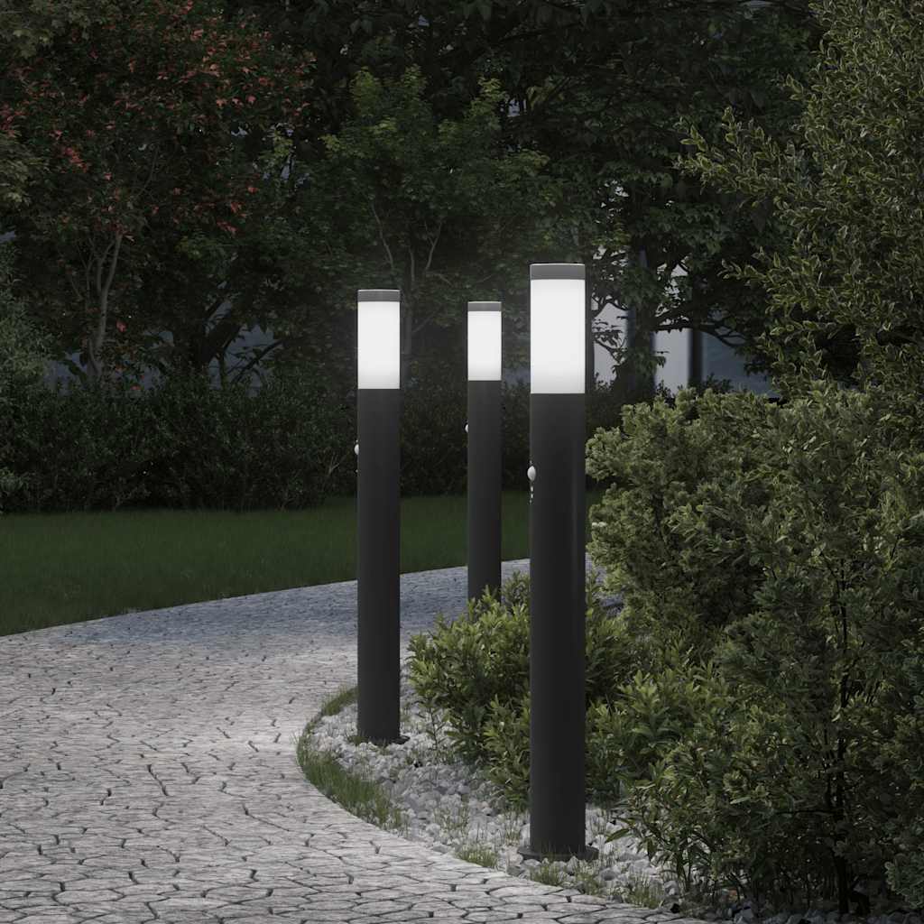 vidaXL Lampy słupkowe z czujnikiem, 3 szt., 80 cm, stal nierdzewna, IP44