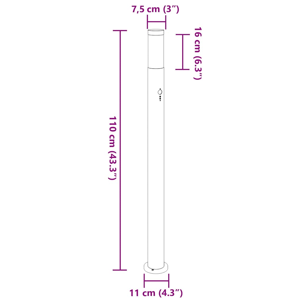 vidaXL Słupek oświetleniowy z czujnikiem 110 cm, stal nierdzewna IP44