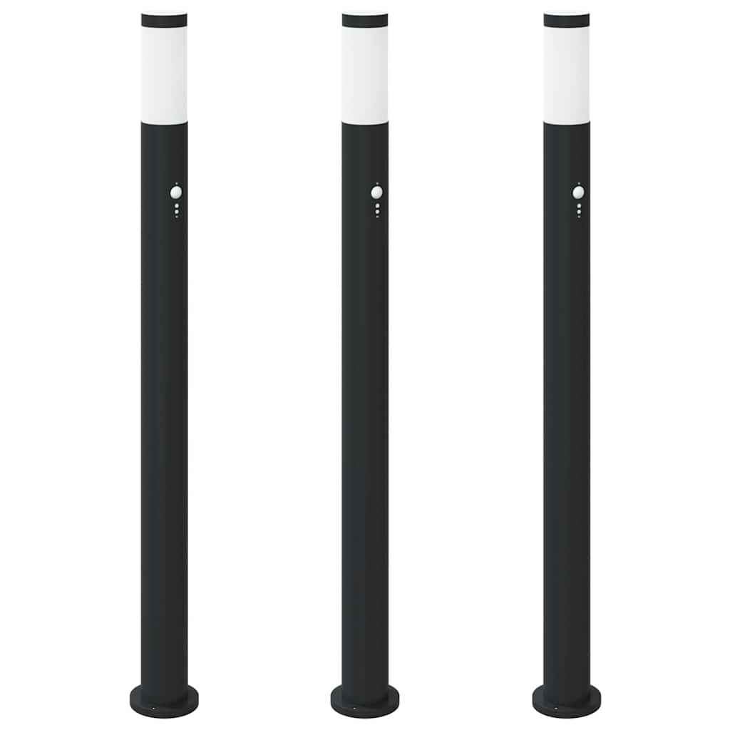 vidaXL Lampy słupkowe z czujnikiem, 3 szt., 110 cm, stal nierdzewna, IP44